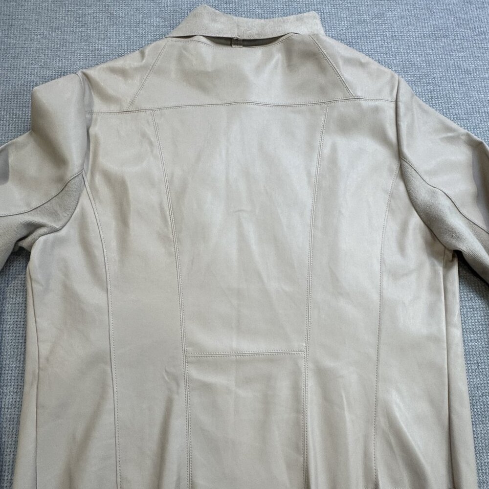 Bagatelle Womens Size L Beige Faux Leather Draped Jacket Open Front Long Sleeve - Picture 11 of 16